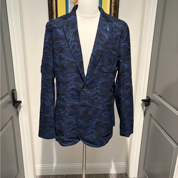 Tailorbyrd Mens Navy Camouflage Corduroy Blazer - Picture 1 of 4